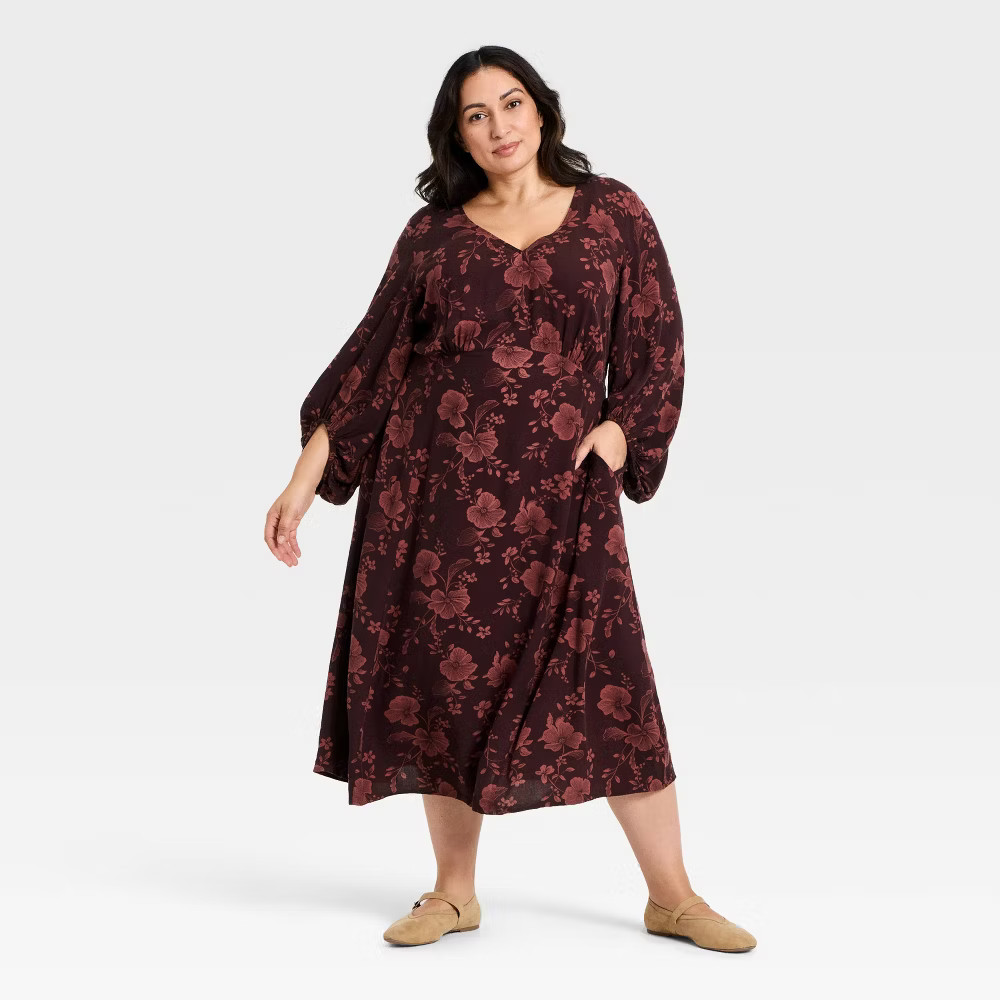 navy blue dress for baby girl Women's Fall Dresses Solid Color Round Neck A-Line Long Sleeve Midi Dress  Maxi (Color : Black, Size : Small) at Amazon Women's Clothing store main image 1