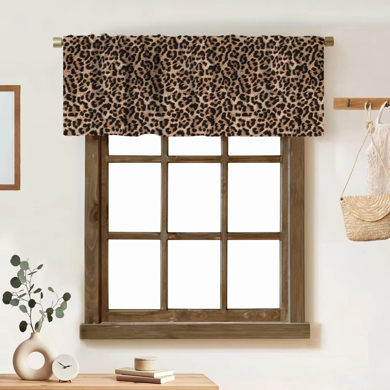 Leopard Print Valance Curtain Animal Skin Cheetah Print Leopard Brown Rod Poc...