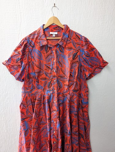 ALEXIS X Target Orange Blue Tropical Short Sleeve Midi Shirt Dress Pockets 3X - Picture 2 of 7