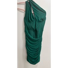 Emerald Green One Shoulder Corset Ruched Mini Dress Size Small Bodycon Halter