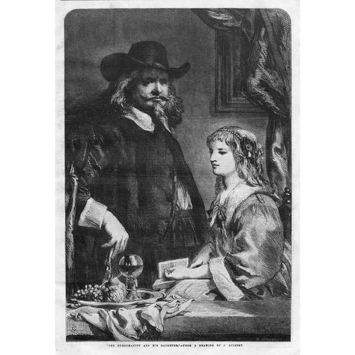 FINE ART The Burgomaster and his Daughter by J Gilbert - Antique Print 1860