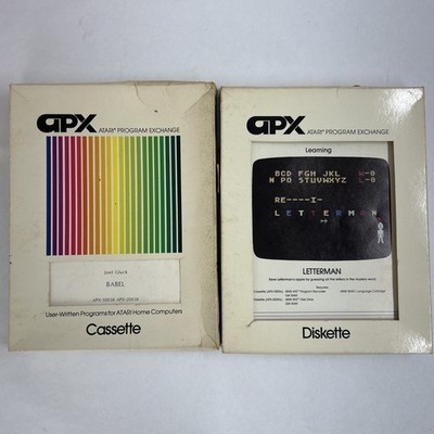 Atari 400 APX Program Exchange Joel Gluck Babel Cassette and Letterman Diskette
