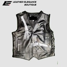 GILET PELLE BIKER NERO SCHELETRO CANNA L GILET PELLE UOMO