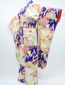 Japanese Vintage Kimono Furisode Silk Gold Embroidery Butterfly Flower eb-918