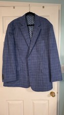 Oak Hill Plaid Blue 2 Button Sports Coat Blazer Jacket Mens 3XLT 54 / 56 L
