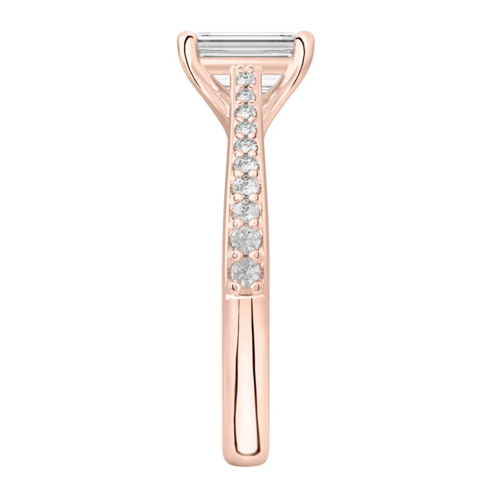 18k Rose Gold Ring For Women Lab Grown Emerald 1.25 Carat IGI Certified Diamond - Image 3 of 4