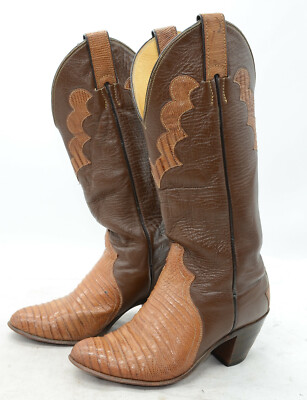 justins two toned lizard skin cowboy boots VINTAGE JUSTIN COWBOY BOOTS | 2 tone w/lizard toe main image 3