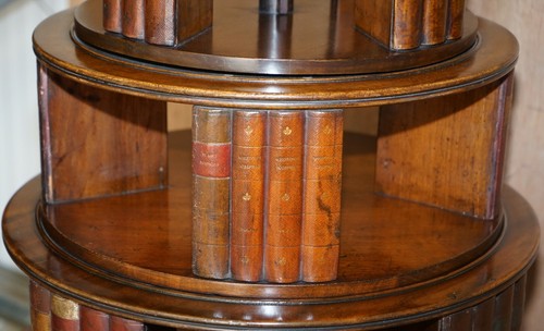RESTORED REGENCY CIRCA 1810 REVOLVING MAHOGANY LIBRARY BOOKCASE WITH FAUX BOOKS - Picture 8 of 12