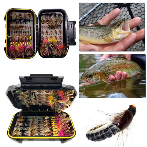 Fly Fishing Flies Kit Assortment Trout Bass Fishing with Fly Box Dry/Wet Flies - Afbeelding 1 van 19