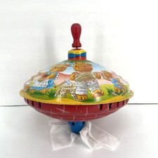 LBZ Lorenz Bolz Zirndorf Tin Toy Spinning Top Bunnies Bears West Germany 9" dia