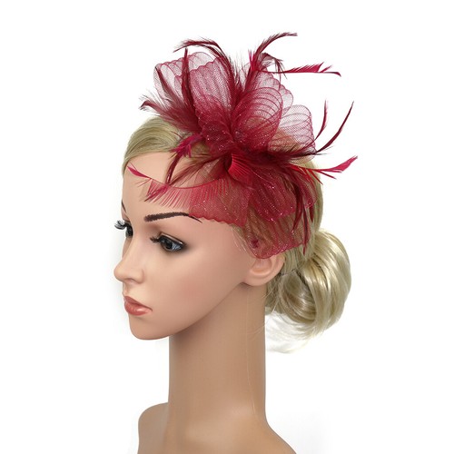 Women Fascinator Feather Hat Cocktail Tea Party Headband Lady Wedding Hair Clip - Picture 12 of 26