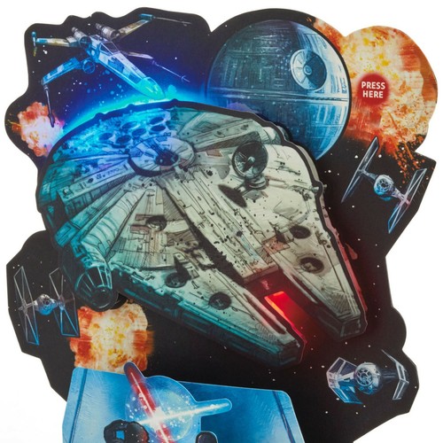 Hallmark Birthday Card ~ Star Wars LIGHT & SOUND POP UP Battle Scene Vader Luke - Picture 4 of 4
