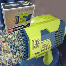 132 Hole Rocket Bubble Gun with Lights 10,000+ Bubbles Per Minute 4 Kids (Green)