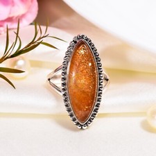 Natural Sunstone Ring 925 Sterling Silver Statement Boho Rings Gift for Her