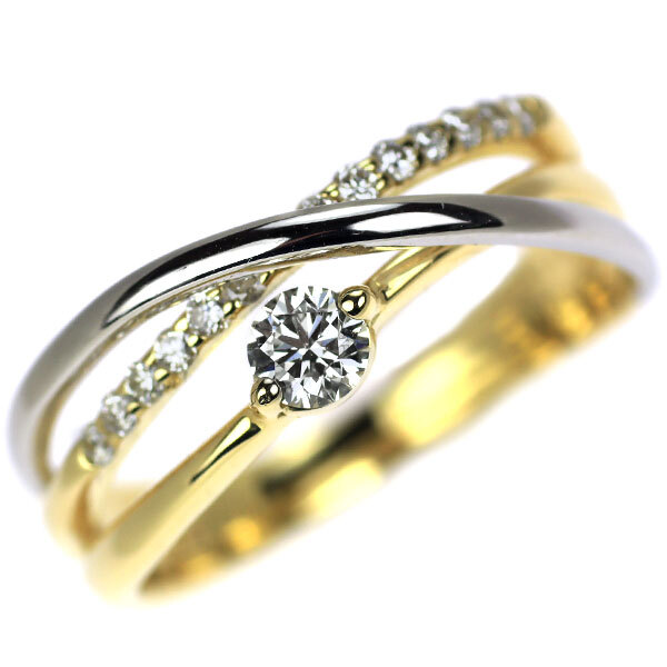 K18YG/PT900 diamond ring 0.154ct D0.14ct - Auth free K18YG/PT900 diamond ring 0.154ct D0.14ct - Auth free