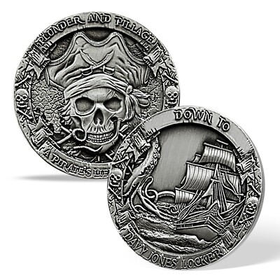 Cool Davy Jones Locker Challenge Coin Skull Pirate Party Themed Collectible Gift