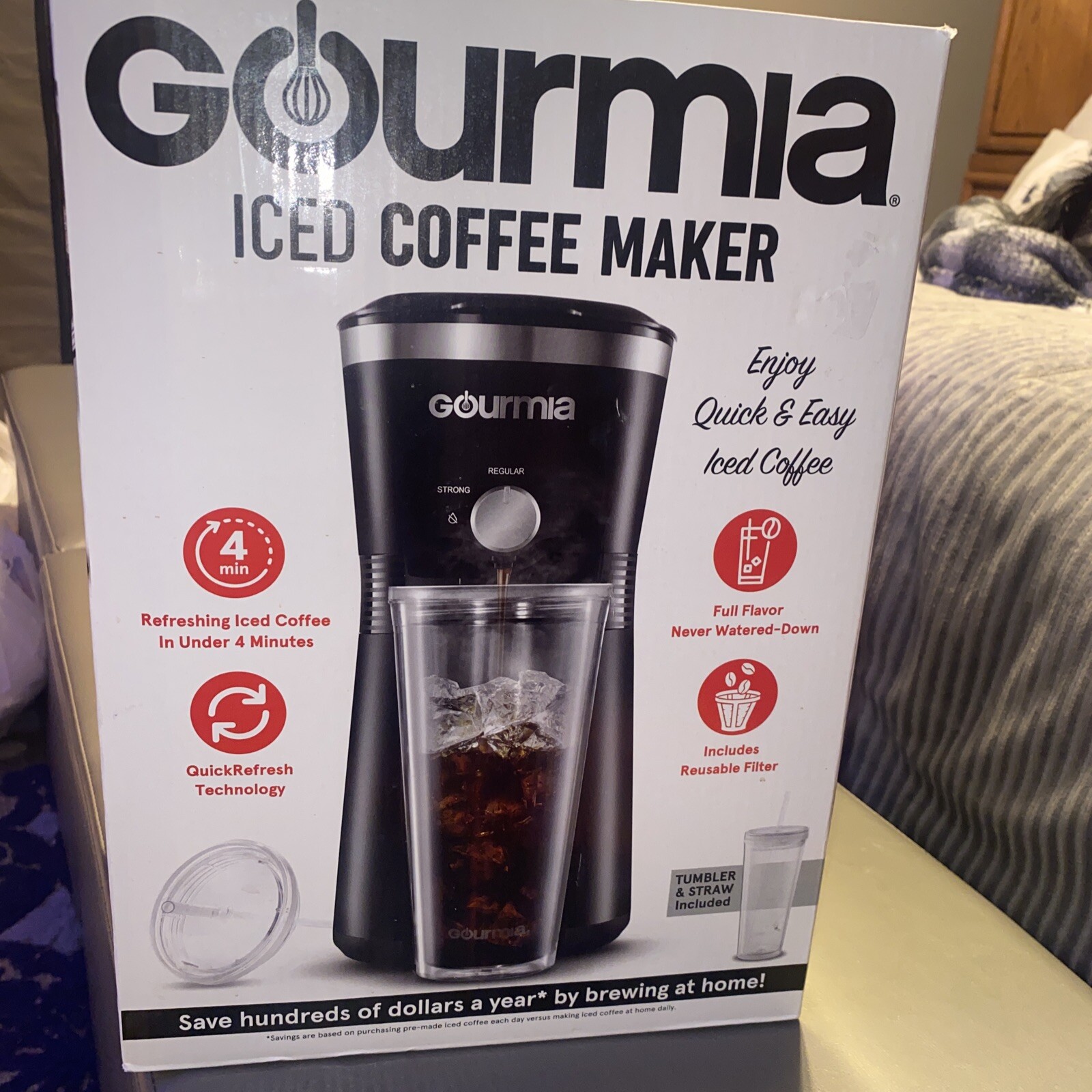 Gourmia Iced Coffee Maker with BrewStrength Control, Reusable Filter