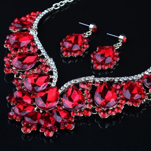 Women Crystal Bridal Wedding Jewelry Set Necklace Earrings Statement Party Gifts - Picture 50 of 72