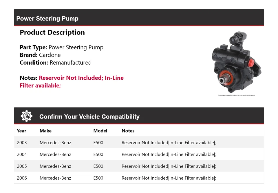 Bomba de dirección asistida Cardone 2004 2005 para Mercedes-Benz E500 2003-2006 Foto 2 de 4