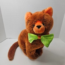 Orange Cat Plush Green Bow Halloween Kitty Stuffed Animal Toy