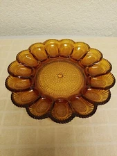 Indiana Glass Vintage Amber Hobnail 15 Bead Egg Platter, 11"