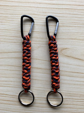 Set of 2, Survival Paracord Lanyard Keychains w/Carabiner - Orange/ Navy