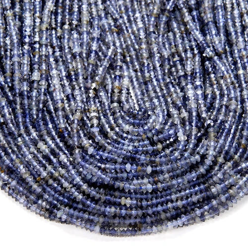 3X2MM Iolite Gemstone AA Bicone Faceted Rondelle Saucer 15.5 inch (80009466-P34) - Picture 2 of 3