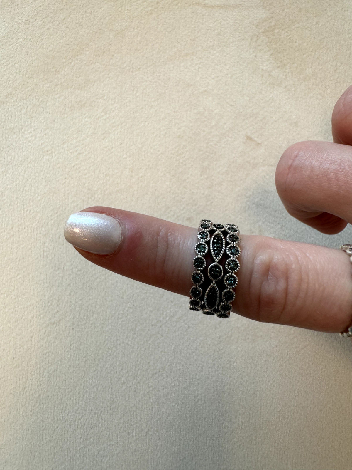 Silver and Black Diamond Ring Stack Set - image 1