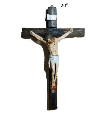  Crucifijo 20''  Tronco De Madera , Round Wood Brown Crucifix Hecho en Mexico