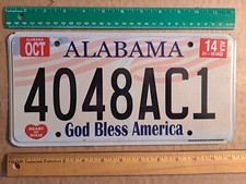 License Plate, Alabama, 2014, God Bless America, American Flag, 4048 AC 1