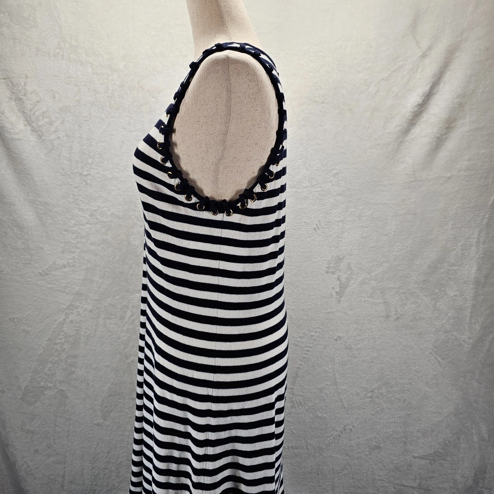 Abito tubino donna Michael Kors blu navy e bianco a righe pizzo senza maniche piccolo