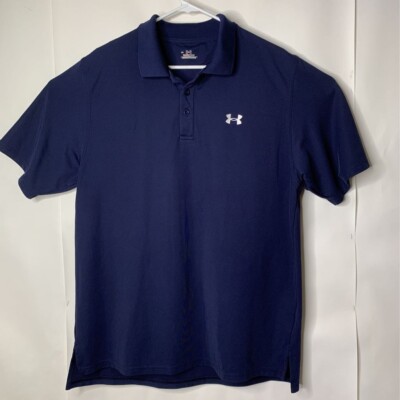 Under Armour Mens Activewear Polo Shirt Blue Short Sleeve Stretch Heat Gear L