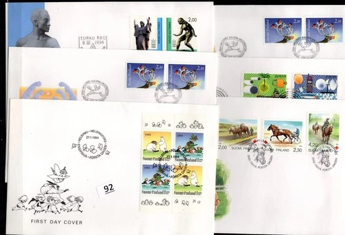 // FINLAND 1994 - 6 FDC - ANIMALS - HORSES - BIRDS - SPORTS - SPACE - TELEPHONE
