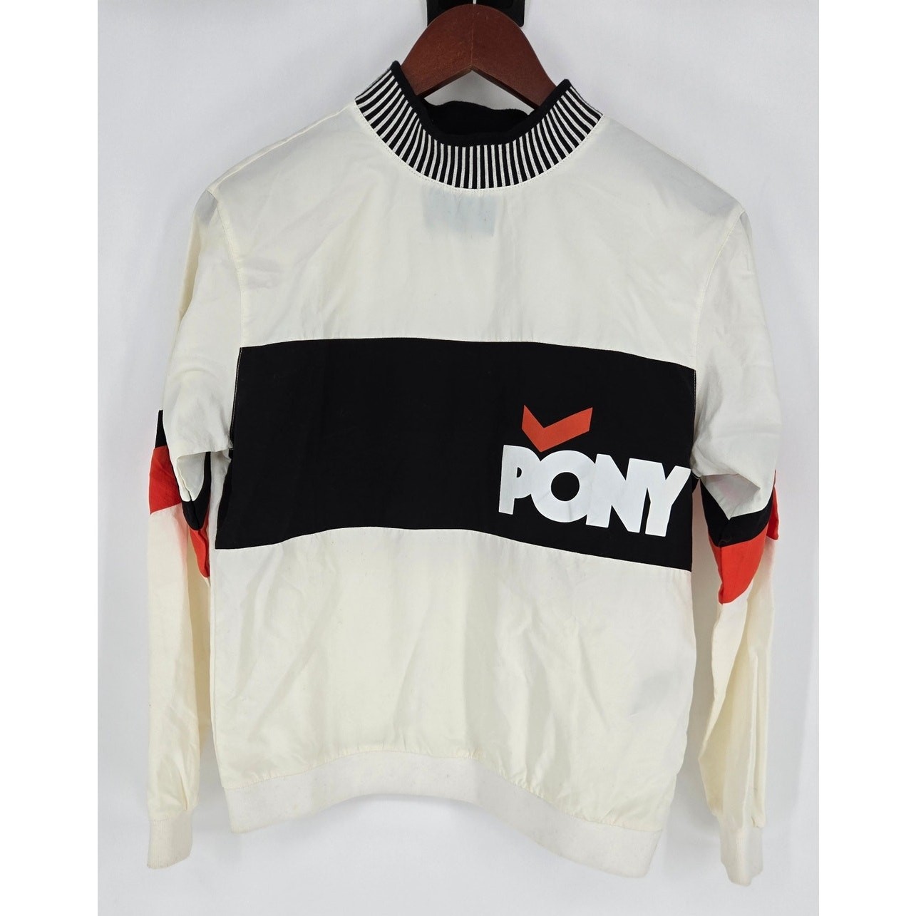 Forever 21 X Pony Maglione Bianco Giacca a Vento Finto Collo Uomo S