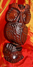 Schöne, geschnitzte EULE aus HOLZ ca. 26 cm STATUE dunkelbraune HOLZ-EULE Figur