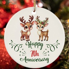 Happy 7th Anniversary Ornament Cute Reindeer Couple 7 Year Love Christmas Gift