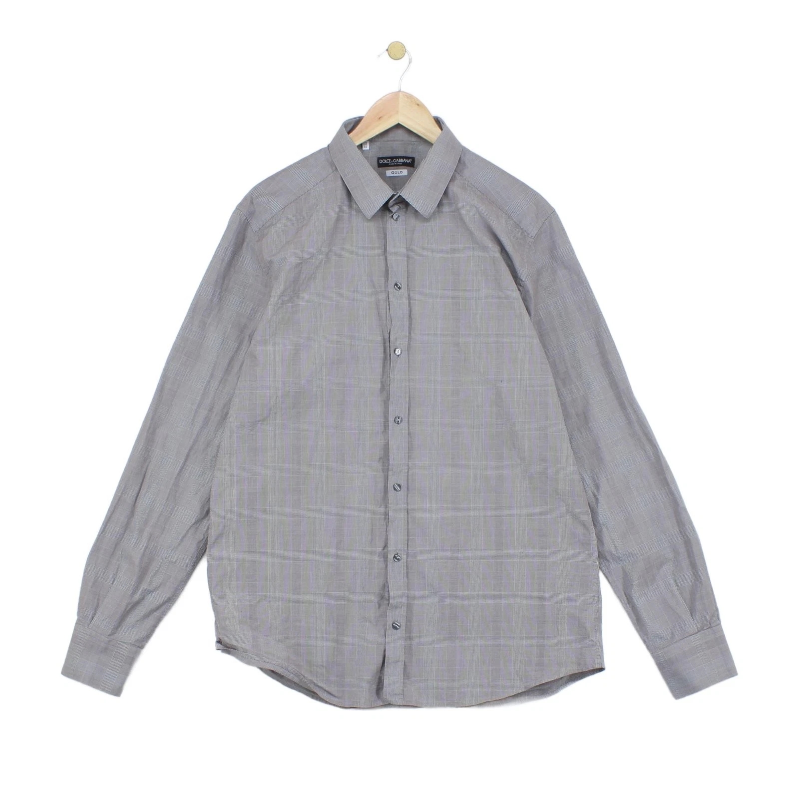 Dolce & Gabbana Shirt Mens Size 44 Grey Made In Italy Formal Check