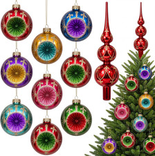 10 Pcs Vintage Glass Christmas Ornament Finial Christmas Tree Topper Retro Mercu