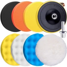 Professional Car Polishing Kit - 9 Pieces, 7 Inch Buffing Pads in Various Grits