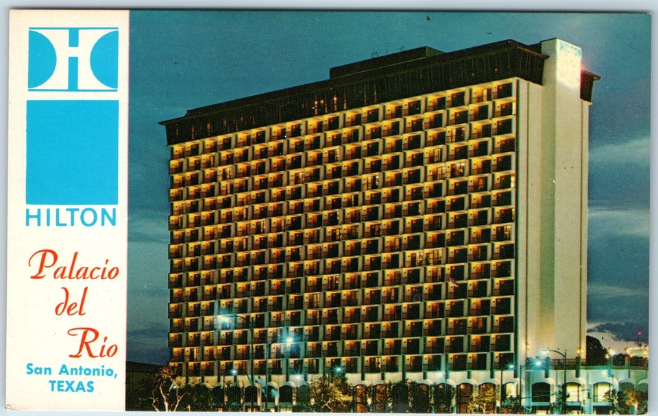 C1960s San Antonio, TX Palacio del Río Hilton Hotel Publicidad Cromo PC A237 Foto 2 de 3