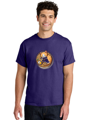 Cat-Sleeping-On-Ramen Mens Graphic Tee, 100% Cotton, Casual Summer Wear