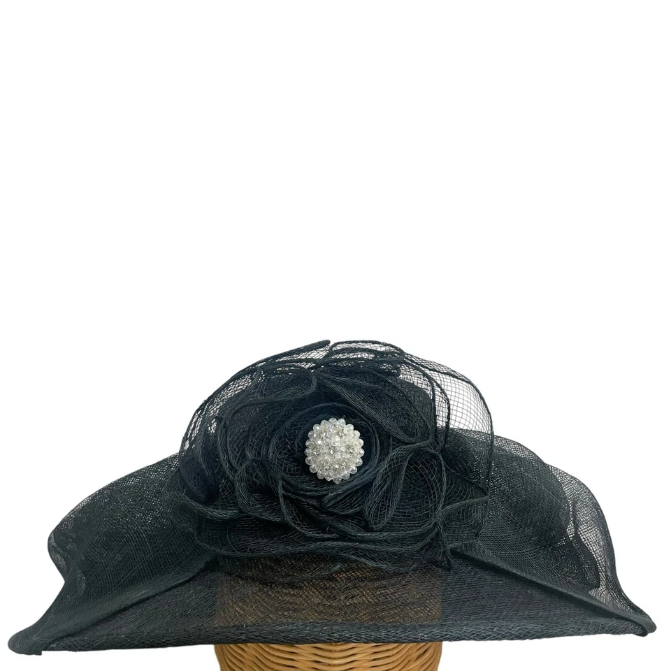 Sombrero de iglesia/pascua/derby de malla negra con cuentas y perlas sin marca Foto 2 de 4