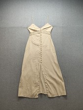 Zara Women Maxi Dress S Beige Spaghetti Strap V Neck Button Up Outdoor Peasant