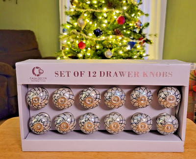 Casa Decor Ceramic Drawer Cabinet Doorknob Pulls Knobs Set of 12 Gray & Black