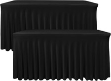 Black Table Skirt for 6 Foot Rectangle 6FT, 2 Pack, Skirt,
