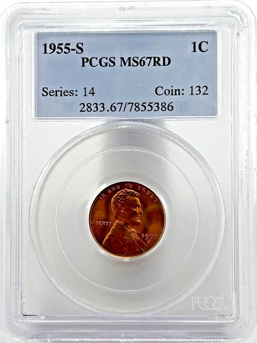 1955-S Lincoln Wheat Cent PCGS MS67 RD