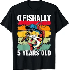 O'Fishally 5 Years Old Fishing Birthday Theme Party 5th T-Shirt Gift for Dad, Mo