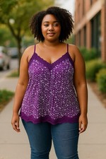 Lane Bryant The Lace Cami Purple White Striped Sleeveless Top Plus Size 18/20