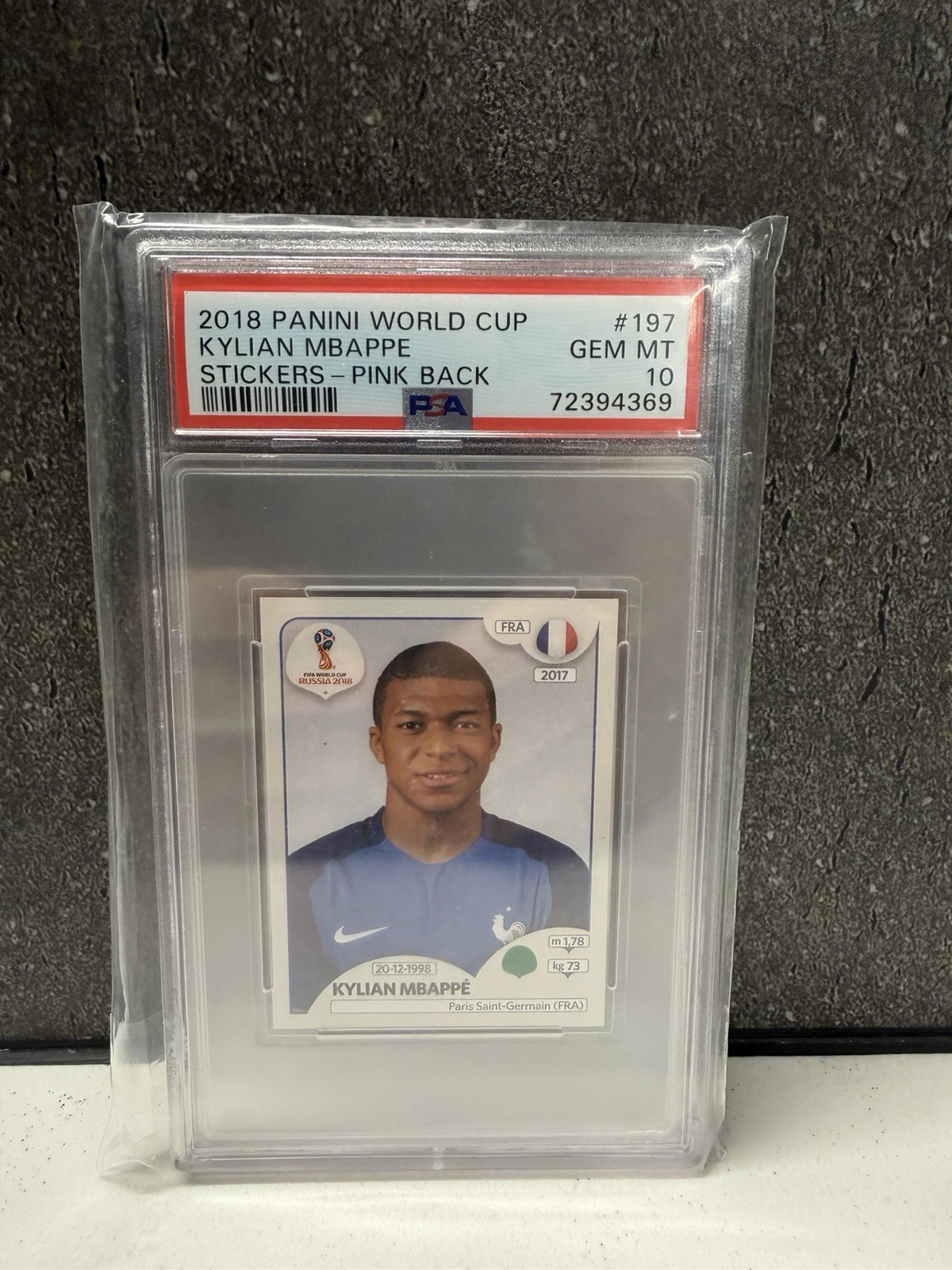 Panini 2018 World Cup Stickers Kylian Mbappé #197 Pink Back PSA 10 Cert 72394369