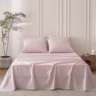 Greyish Pink Queen Bedding Set - 100% Washed Cotton, Deep Pocket, 6 Pieces